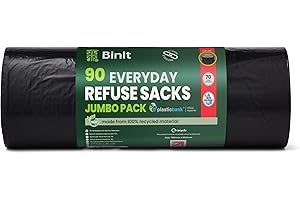 BIN IT 90 Jumbo Pack Everyday 70L Eco-Friendly, Strong & Secure, Refuse Sacks, Bin Bags, Bin Liners, Recycled, Tear Resistant, 30 μm, Perfect for Everyday Household & Commercial Use