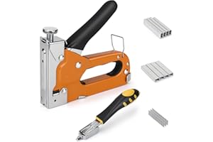 WINDFROMORT Handtacker Set mit Klammerentferner, Tacker für Holz/Stoff/Möbel/Dachpappe/Leinwand - Nagler & Tacker zum Polstern, Stofftacker Tackerpistole mit 600 Klammern(D-Nägel/U-Nägel/T-Nägel)