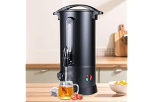 Fiqops Bollitore per vin brulé, 1800 W, con rubinetto termostato, in acciaio inox con protezione contro il surriscaldamento, temperatura regolabile da 30 a 110 °C, macchina per bevande calde