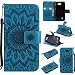 Produktbild Lonchee LG K3 Leder Wallet Tasche Brieftasche Schutzhülle , Sonnenblumen geprägten Muster Design Hochwertige PU Leder Folio Tasche Case Hülle im Bookstyle mit Standfunktion Kredit Kartenfächer (blau)