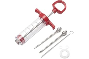 Ofargo Siringa per Carne, Siringa per Marinata con 2 Aghi per Carne in Acciaio Inossidabile, Siringa Alimentare per Manzo, Pollo, Maiale, Tacchino; 30 ml/1 oz, Include le istruzioni per l'uso