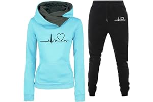 riou 2025 Chándal Mujer Completo Invierno Original, Divertido Estampado Conjunto Ropa de Deportivo 2 Piezas Sudadera con Capucha Manga Larga y Pantalón Jogger para Fitness Jogging S-XXL