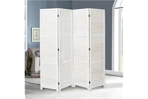 INMOZATA 4 Panel Room Divider Wooden Room Dividers Folding Privacy Screen, Movable Room Partition Screen Free Standing for Living Room, Bedroom, Study, Office,160 x 170cm, White