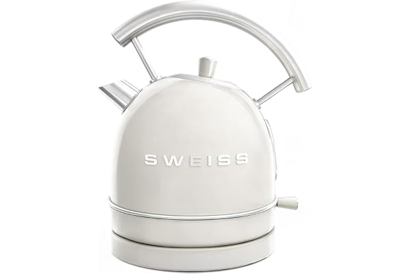 SWEISS Bouilloire électrique vintage KTL8 1,8L, Inox compacte pratique 2200W, Ébullition rapide, Niveau d'eau visible et gradué, Arrêt automatique, Socle 360°, Beige