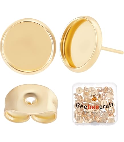 Beebeecraft 1 Boîte De 30 Pièces De Boucles D'Oreilles à Tige En Laiton Plaqué Or 18 Carats Avec Boucle Pour La Fabrication De Bijoux