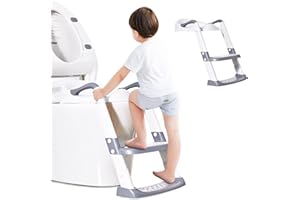 Balakaka Sedile del Water per Bambino Portatile Pieghevole Riduttori per WC per Bambini con Scaletta Regolabile, Antiscivolo Sgabello Toilette Trainer per Bambini con Morbida Seduta Imbottita, Bianco