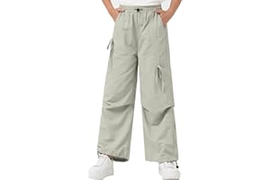 Rolanko Pantaloni da Paracadute Cargo Larghi per Ragazze, Pantaloni da Jogging Elastici Regolabili in Vita con Multitasche per Bambini