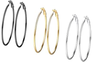 PROSTEEL Boucle d'Oreille Femme Créoles 30/40/50/70/100mm Lot de Grands Anneaux en Acier Inoxydable/Plaqué Or Hoop Earrings