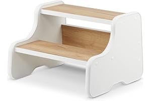 defiPad Sgabello con 2 gradini | Sgabello in legno per bambini | Scala per bambini | Mobile per bagno, cucina, cameretta dei bambini dai 2 anni (Bianco + Rovere)