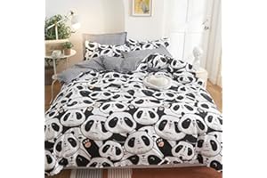 ‎FREYAMY Freyamy Kinderbettwäsche 100x135cm 2teilig Schwarz Weiß Cartoon Panda Kinder Wendebettwäsche Gebürstet Microfaser Weiche Jungen Bettwaren-Sets Bettbezug mit Reißverschluss und Kissenbezug 40x60cm