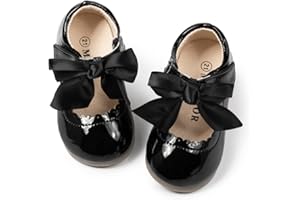 CENCIRILY Toddler Little Girl Mary Jane School Shoes Soft Anti-Slip Sole Hook and Loop Princess Dress Wedding Flat Shoes