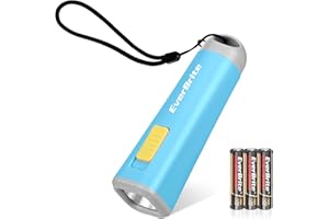 EverBrite Mini Torcia LED (Blu), Torcia Portatile da 46g con Luce Gialla Calda, Ideale per Lettura, Campeggio e Passeggiate, con 3 Batterie AAA Incluse, Perfetta come Regalo