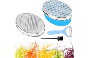 YWKJDDM Cheese Grater with Container, Graters for Kitchen with 2 Size Lid, Cheese Shredder Stainless Steel Box Grater with Storage Container for Vegetable Cheese Chocolate Lemon (Blue)