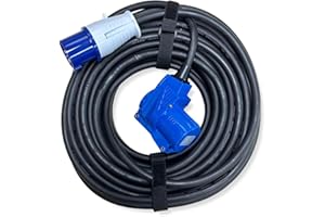 IntuiFlex Prolunga 25 Metri CEE da Campeggio con Presa Angolare, Cavo Tripolare 3x2,5, Set Prolunga Industriale + 2 Cinghie in Velcro, IP44, 230V/16A per Camper, Caravan e Barca
