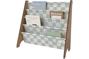 3 Sprouts - Estantería Infantil - Librería Montessori para Niños, Organizador de Libros y Juguetes - Tablero de ajedrez - Verde