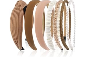 Kotkiddy 7 Stück Haarreifen Set Damen, verschiedene Modelle, Perlen Stirnbänder, Stirnbänd Kunststoff Haarreif Stirnbänder Haarband für Mädchen Damen (Braun)