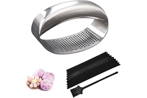 EUZUXU Knoblauchpresse Edelstahl, Ringförmiger Knoblauchwolf aus Edelstahl, Robuster Knoblauchzerkleinerer, Knoblauchhacker mit Schäler und Reinigungsbürste zum Zerkleinern von Knoblauch