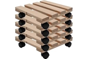 GÉNÉRIQUE Unbekannt Lot de 5 roulettes pour plantes en bois massif en bois de hêtre solide carré 30 cm x 30 cm jusqu'à 120 kg