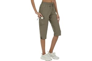 MoFiz Pantalones Cortos Cargo Mujer Capri Pantalones Ligero Elastico Verano Pantalon Hiking Deportivo para Senderismo Trekking con Bolsillos
