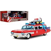 Jada Toys Transformers X Ghostbusters ECTO-1 Die-Cast Metal Model Araba, 1:24 &Ouml;l&ccedil;ek, Kırmızı-Beyaz