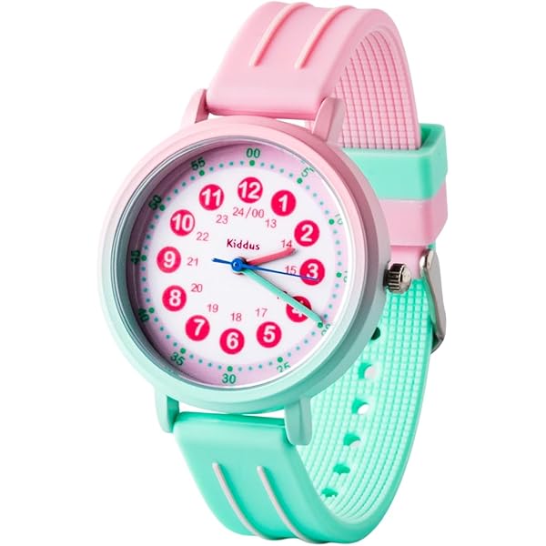Kiddus Montre Bracelet Éducative Pour Enfants, Fille, Garçon. Time Teacher Analogique Avec Exercices. Facile D'Apprendre à Lire L'Heure. Conçu à Barcelona. English Turquoise : Kiddus