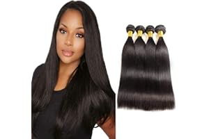 Huarisi Extensiones de Pelo Humano Brasileño Liso, Natural Human Hair Straight, Brazilian Virgin Hair 4 Bundles Straight Weaves 16 18 20 22 Inch, 9a Unprocessed Hair Extensions Close To 1b