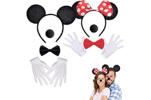 Xiujuers 2 Pezzi Cerchietto con Orecchie di Mouse, Orecchie da Topo Set con Naso e Cravatta, Cerchietto Orecchie Topo, Orecchie Topolino, Adatto Halloween, Carnevale