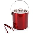 King International Red Ice Bucket with Lid, Double Walled Stainless Steel Insulated with Ice Tong 1.5L, Ice Cold for 6 h with Handle, bar tools for home bar accessories, mini bar (Red)