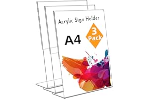 CHANGXIN A4 Acryl Schilderhalter, 3 Stück Transparenter Aufsteller L Form Ständer Tischaufsteller für Empfang, Büro, Geschäft, Restaurant, Hotel