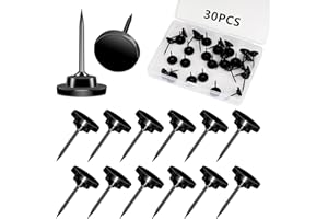 SHPUCISE 30 Pack Metal Push Pins Thumb Tacks for Walls Multipurpose Drawing Pins for Cork Board Bulletin Board Maps Office Home Decor (Black)