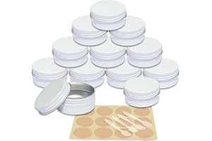 YANCAER 12 Pezzi Barattoli di alluminio 50ml Bianco - D57mm x H28mm Scatola Rotonda in Alluminio con Tappo a Vite Contenitori in Metallo per Lozione Crema Maschera Mini Candela