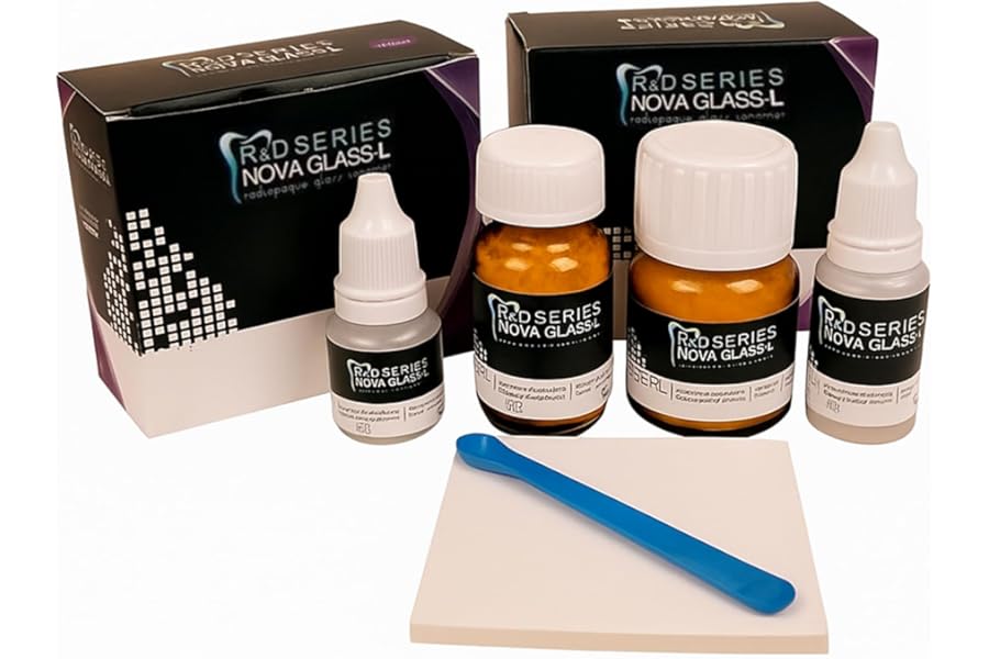 Nova Glass Luting - Radiopaque Glass Ionomer Permanent Dental Luting Material for Loose Caps, crowns, bridges, 15g PW+10ml