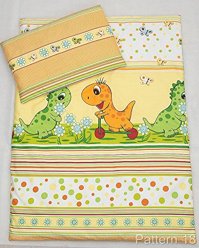 BABY 100% Cotton Cot / Cot Bed Set (DUVET COVER 120x90cm & PILLOWCASE 40x60cm) ANIMAL PRINT - DINO YELLOW