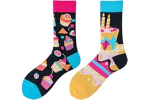 NxnChc Lustige Socken Für Damen Und Herren Unisex Viele Motive Tier Essen Obst Sport Kunst Aus Baumwolle Geschenk Asymmetrische Muster Links Und Rechts