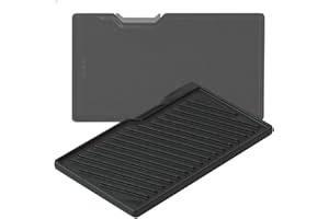 FIRXZYMZ 41,5 x 23,5 CM Gusseisen Grillplatte für allen Burnhard Fred Serie Gasgrill,Wendeplatte Plancha Grillrost Grate Griddle platte Zubehör für Fred 2 3 4 6 Brenner,Edelstahl Brennerabdeckung