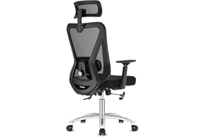 Durrafy Sedia Ufficio Ergonomica, Sedia Scrivania con Poggiatesta, Supporto Lombare, Braccioli e Regolazione in Altezza, Poltrona Ufficio con Funzione di Bloccaggio a 90°-130°, Portata Massima 150kg