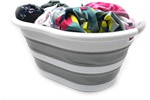 SAMMART 42L Panier à Linge Pliable - Baignoire Ovale/Panier - Conteneur de Rangement Pliable/Organisateur - Baignoire de Lavage Portable - Panier à Linge Compact (Gris)