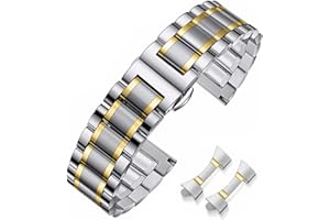 HEYOZURY Correas de Reloj Meta de Acero Inoxidable para Relojes con Extremo Recto y Curvo 16mm 18mm 19mm 20mm 22mm 24mm Pulseras de Banda de Repuesto de Metal para Hombres Mujeres