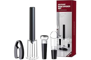 FBBULES Set de Tire Bouchon Pompe à Air, Inclut Ouvre Bouteille, Coupe-Capsule, Bouchon Bouteille & Verseur, Vin Accessoire Professionnel, Cadeau pour les Amateurs de Vin Noël