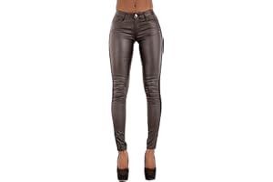 Glook Pantalon Slim Noir en Similicuir pour Femmes avec Leggings