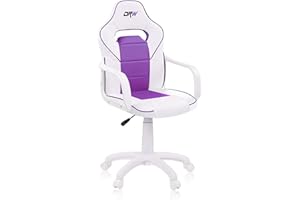 Adec Group duehome | DRW, Silla Gamer, Silla de Oficina Gaming Estudio o Escritorio, Acabado en Símil Piel Blanco y Lila, Medidas: 46,5 cm (Ancho) x 46 cm (Largo) x 98-109,5 cm (Alto)