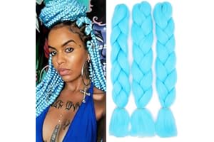 ‎CYBELLEZA 24" Braids Extensions Jumbo Braids Kunsthaar 3 Bündel Synthetik Crochet Hair Flechthaar Afro Box Braiding (Hellblau)