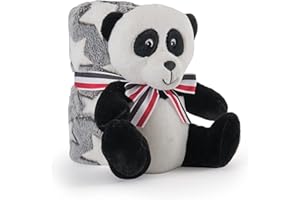 Coperta Neonato con Peluche Panda Animale Morbida e Calda - Mussola Bimbo Bimba 0 1 2 3 Anni con Pupazzo - Plaid Invernale Bambini Bambine Grigio Bianco con Fiocchetto - 120x80 cm - Perletti (Panda)