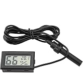 DollaTek 2-in-1 Digital LCD Embedded Thermometer Hygrometer with External for Reptile Incubator Aquarium Birds - Black