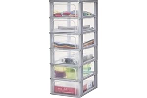 Iris Ohyama, Tour de Rangement Plastique, 6 Tiroirs Moyens, Gris, Ouverture Facile, Format A4, A5 & A6, Meuble, Organisateur, pour Bureau, Fourniture Scolaire, Papeterie, Sans BPA, OCH-2006