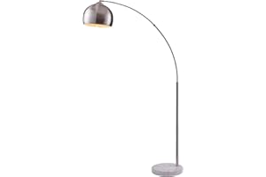 Teamson Home Arquer 173cm Arc Floor Lamp for Living Rooms, Home Offices, Dining Rooms, Bedrooms with Faux White Marble Base and Nickel Bell Shade