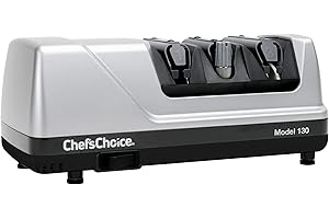 CHEF'S CHOICE Chef'sChoice Professionelle elektrische Messerschärfstation für gerade und gezackte Messer, Diamantschleifmittel und Präzisionswinkelführungen, 3-stufig, silber