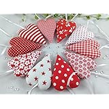 10 Stoffherzen rot/weiß
