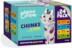 EDGARD & COOPER Edgard Cooper Comida húmeda para Gatos, Multipack, (Pollo/Salmón/Pavo/Cordero, 24 x 85g) trocitos en Salsa, para Gatos esterilizados o Activos, Carne Fresca con Ingredientes Naturales