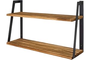 LifeGoods 2-stöckige Holz Schweberegale | 20kg Kapazität | Rustikale Hängeregale für Küche, Wohnzimmer und andere Wanddekoration | Industrial Wandregale | Wandaufbewahrung | Gebrannt